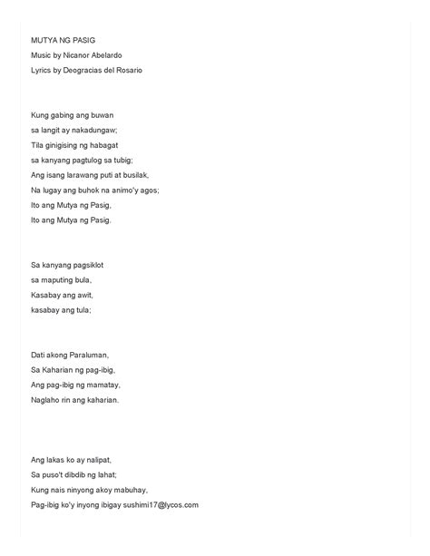Nicanor Abelardo – Mutya ng Pasig Lyrics .